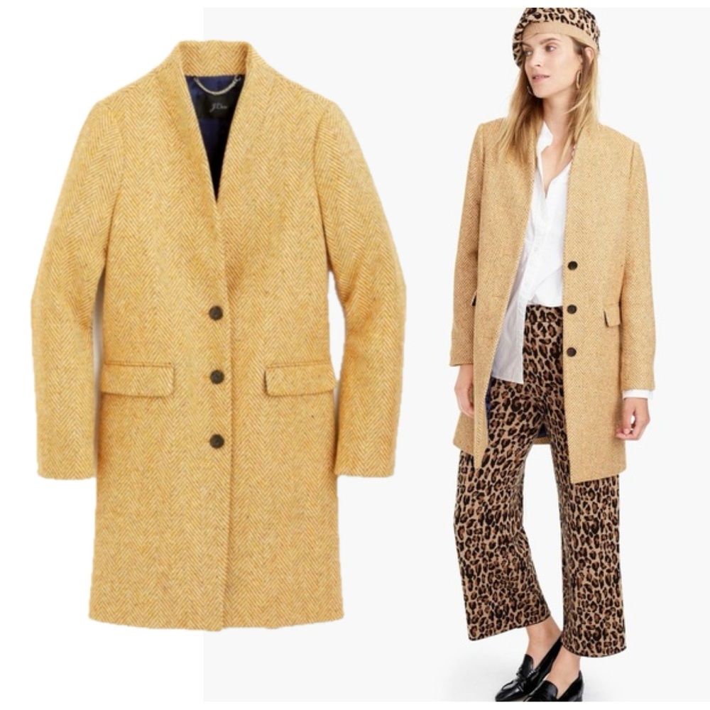 J. Crew Mustard Yellow English herringbone wool Pea Coat button front Sz 2